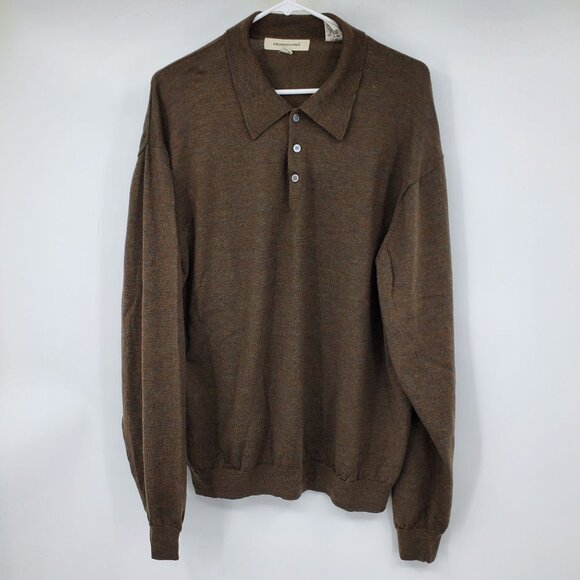Pronto Uomo Extra Fine Multicolor Brown Long Sleeved Polo Sweater Shirt XXL - Picture 1 of 8
